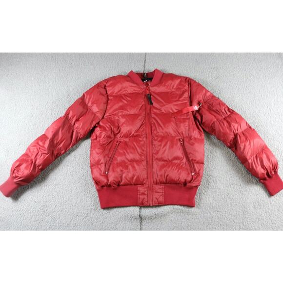 Alpha Industries Bomber Jacket Large Mens Red Zip USA Coat - Picture 1 of 7